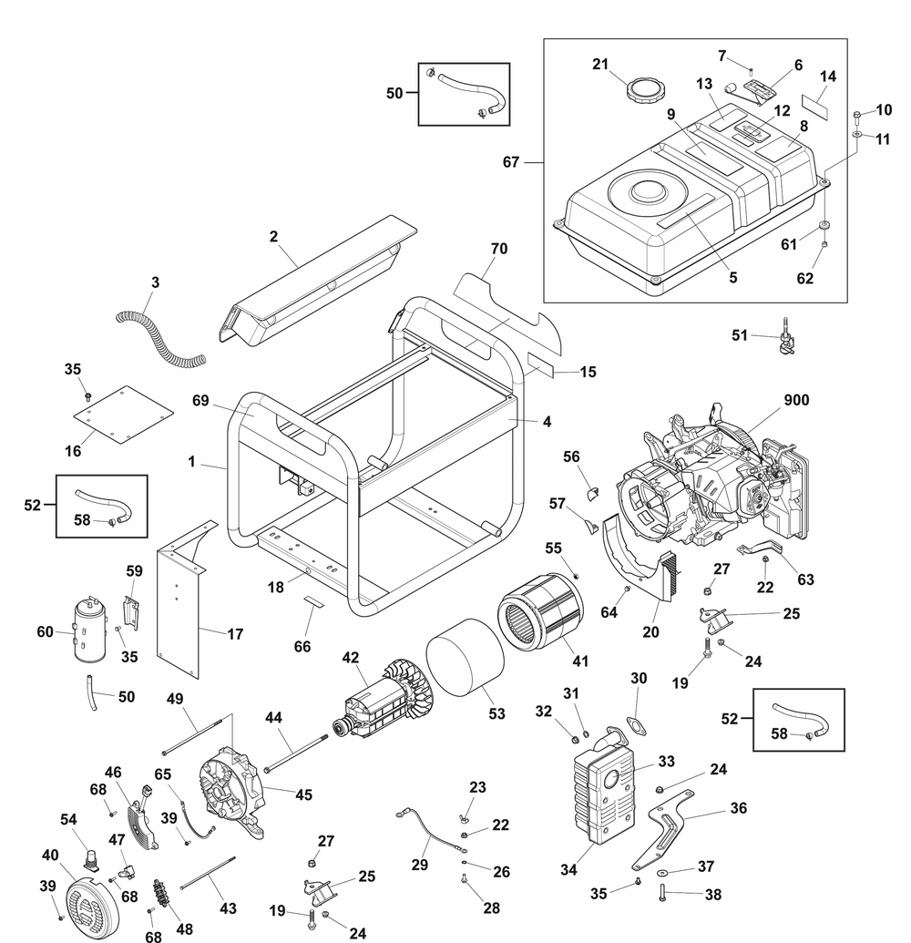 Main Unit Diagram and Parts List for 030744-03  Briggs and Stratton Generator